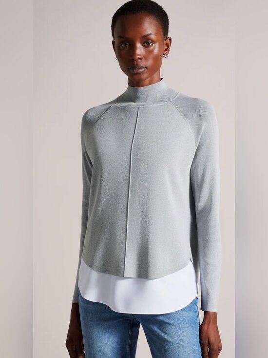 Ted Baker Tops - Ted Baker Popilia Light Gray Knit Mock-Neck Sweater size 2 medium